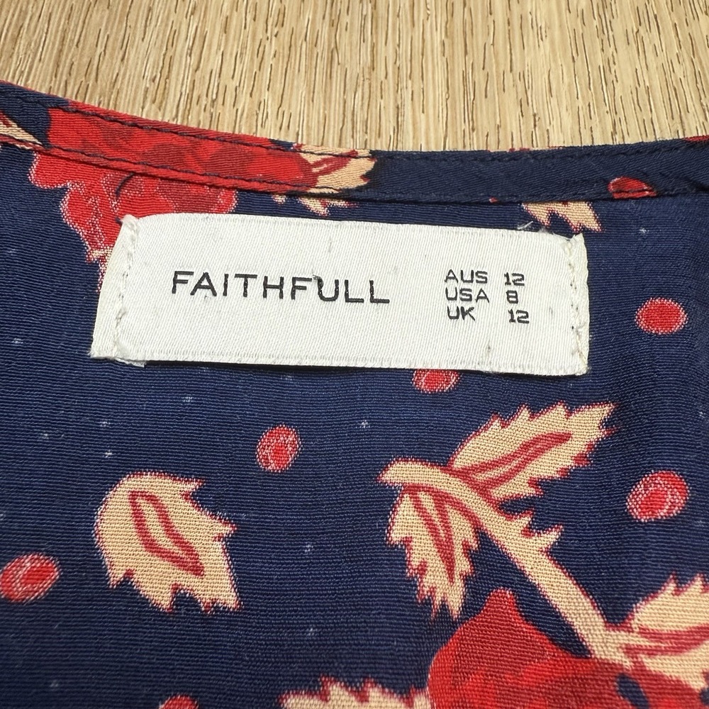 Faithfull the Brand | Atlas- Navy Blue Floral Print Wrap Dress | Size 8 - Picture 4 of 8